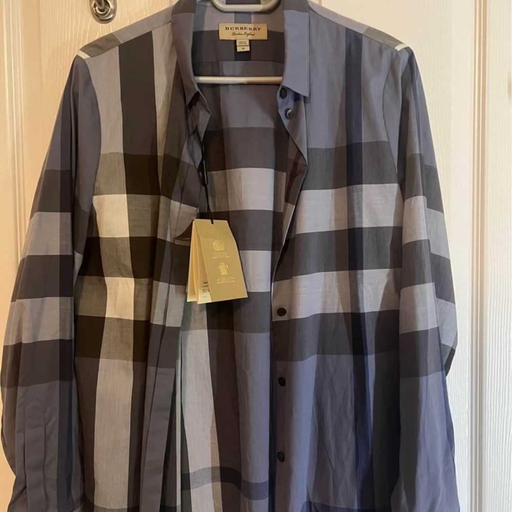Burberry Blue and Gray Checkered Shirt